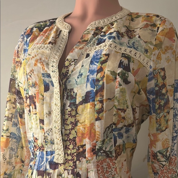 ANTHROPOLOGIE | Maeve Roll Tab Sleeve 100%Cotton Embroidered Top Blouse Sz 6 - Picture 7 of 16